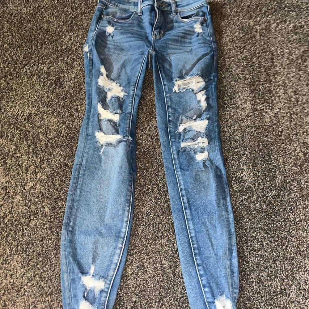 American Eagle Outfitters Ripped Blue Skinny Jeans